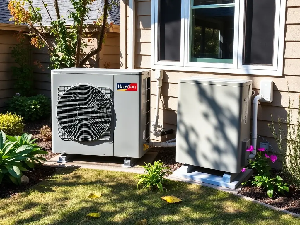 A heat pump unit installed outdoors with a backdrop of a snowy landscape, demonstrating its capability in cold climates.