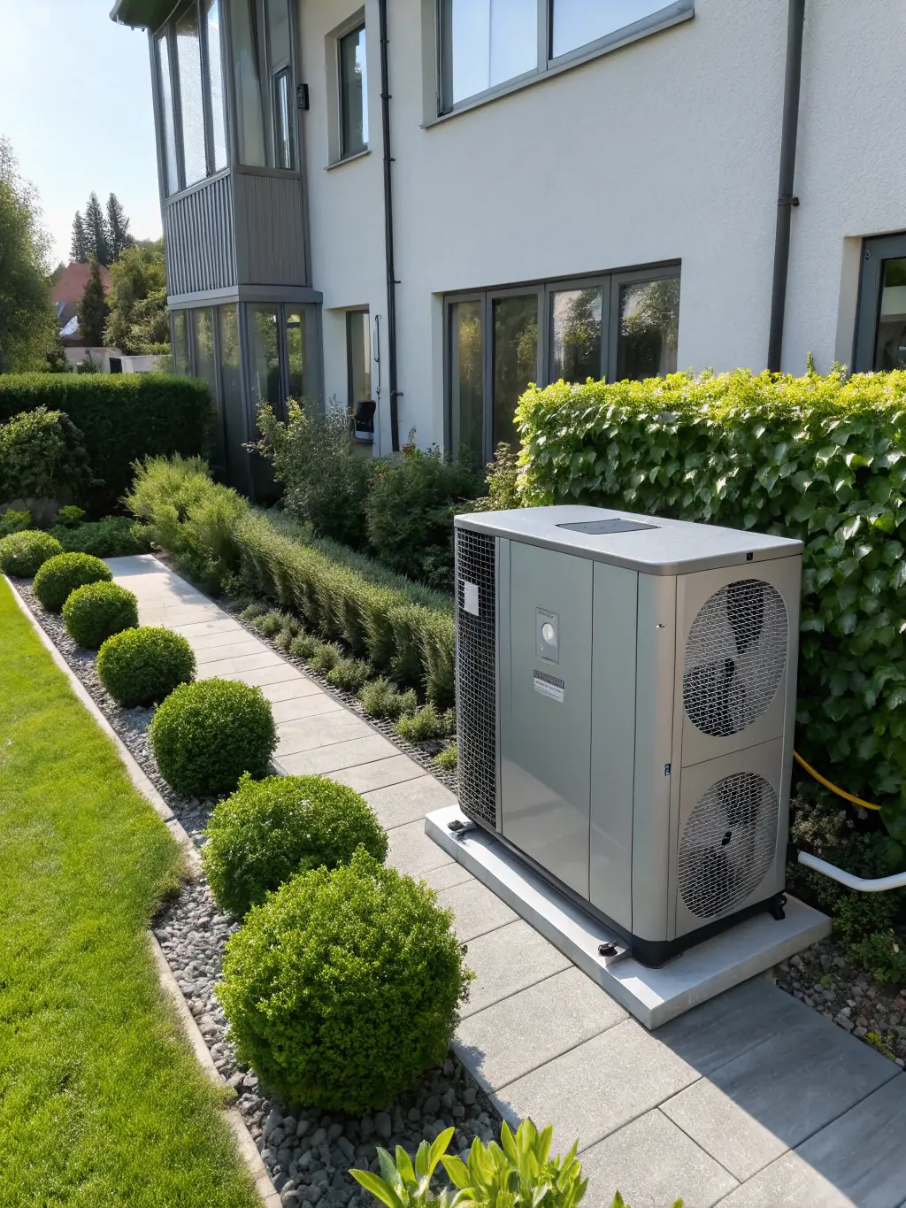 A GLACERA heat pump installed on the side of a commercial building, demonstrating its ability to provide both heating and cooling for businesses in various climates.