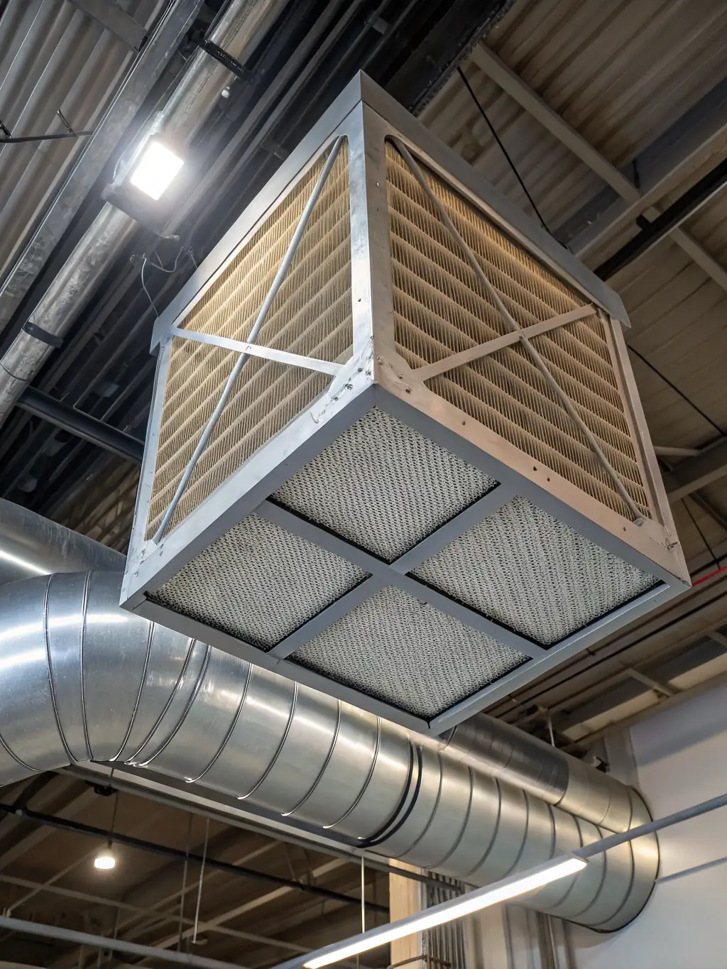 A close-up shot of various HVAC filters, showcasing different types and sizes, with a focus on their filtration capabilities and construction quality.