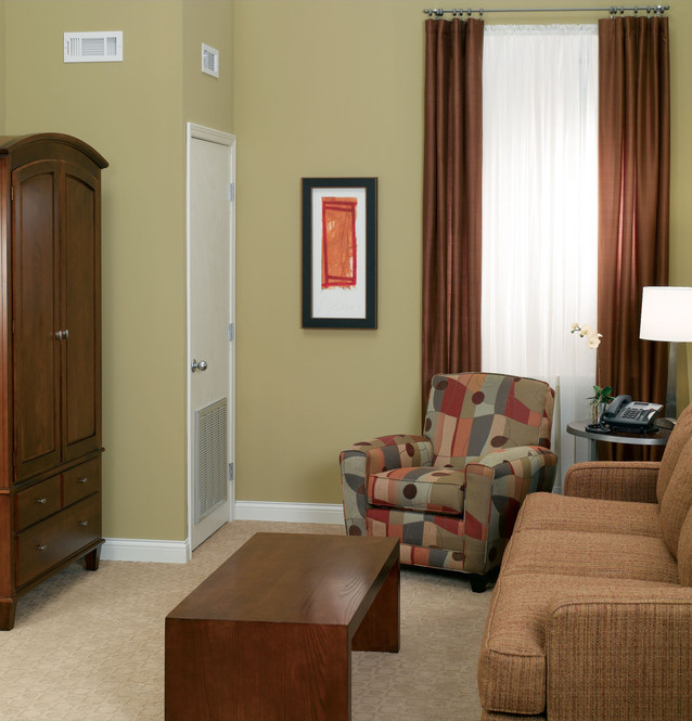Suite living room with a vertical equipment enclosure
